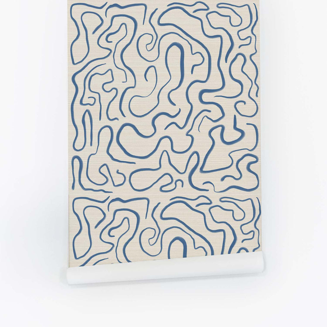 Blue Funky Lines Grasscloth Wallpaper