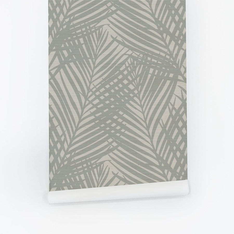 Elegant Neutral Palms Grasscloth Wallpaper