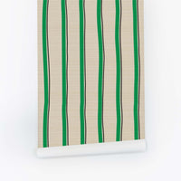 Green Stripes Grasscloth Wallpaper