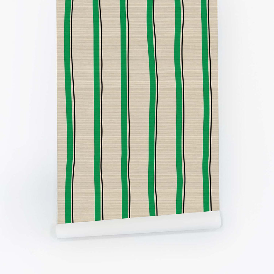 Green Stripes Grasscloth Wallpaper