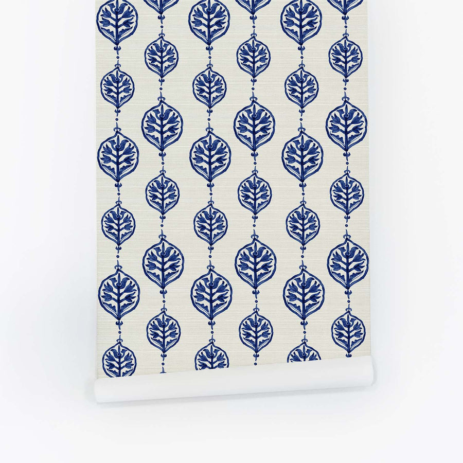 Vintage Floral Ornament Grasscloth Wallpaper