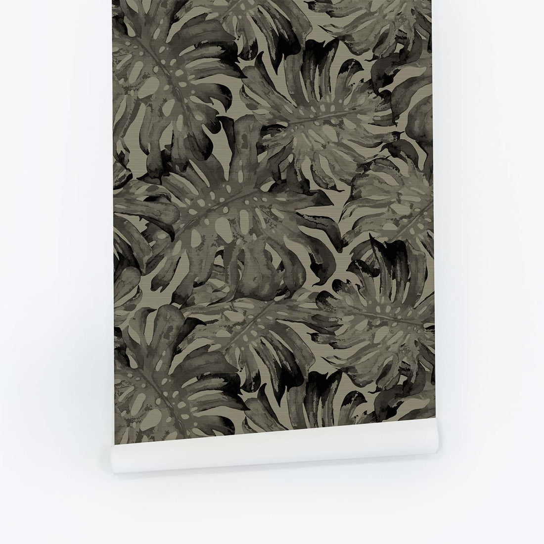 Dark Monstera Leaves Grasscloth Wallpaper