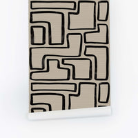 Geometric Line Art In Black Grasscloth Wallpaper
