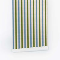 Green And Blue Stripes Grasscloth Wallpaper