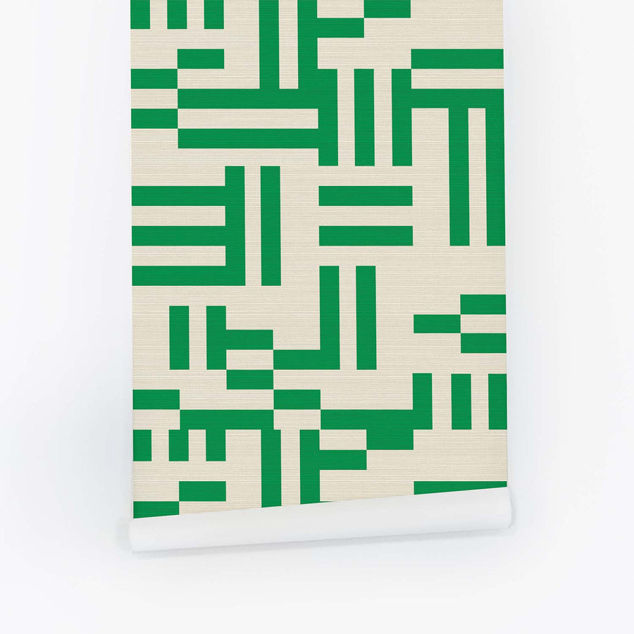 Green Maze Grasscloth Wallpaper
