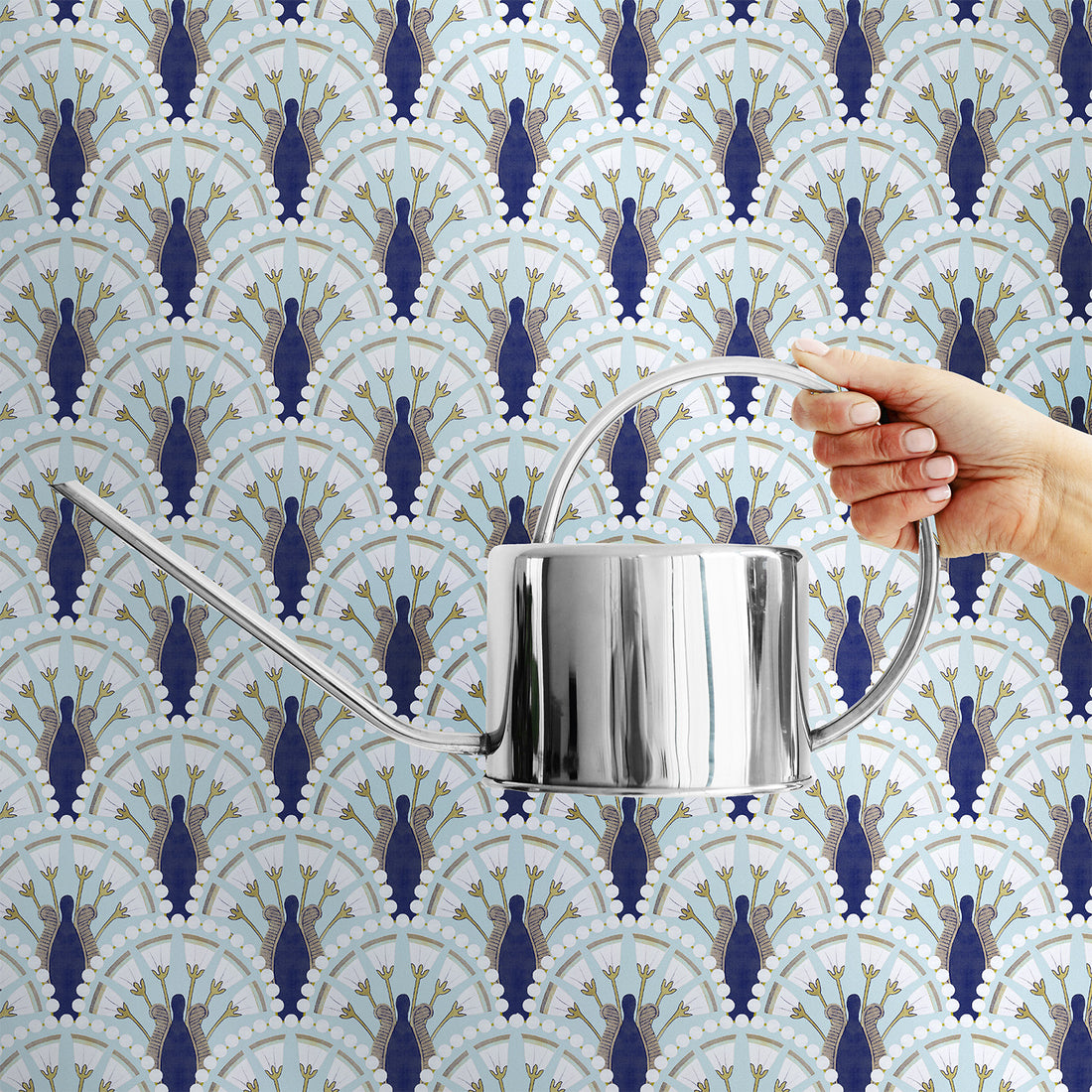 Art Deco Floral Wallpaper In Blue