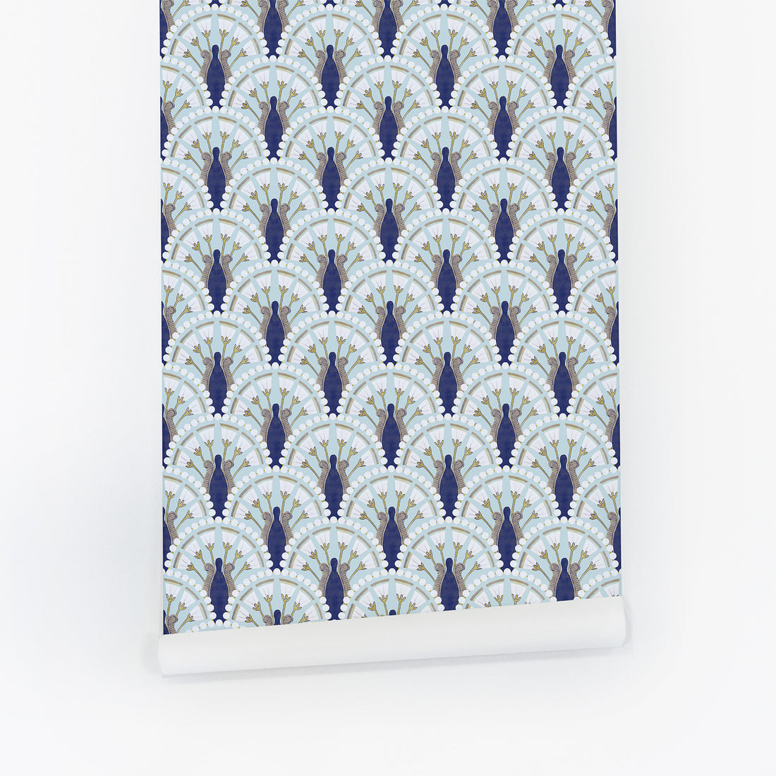 Art Deco Floral Wallpaper In Blue