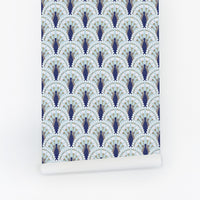 Art Deco Floral Wallpaper In Blue