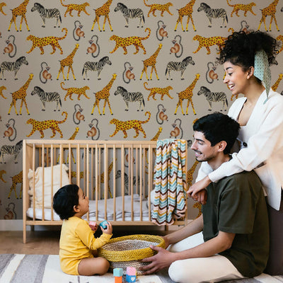 Hand Drawn Safari Animals Print Wallpaper