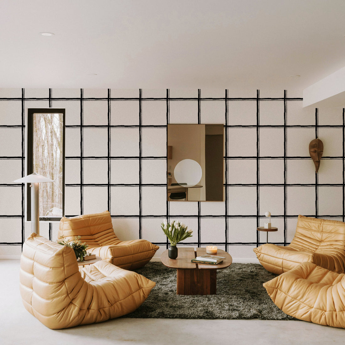 Black & White Oversized Plaid Silk Wallpaper