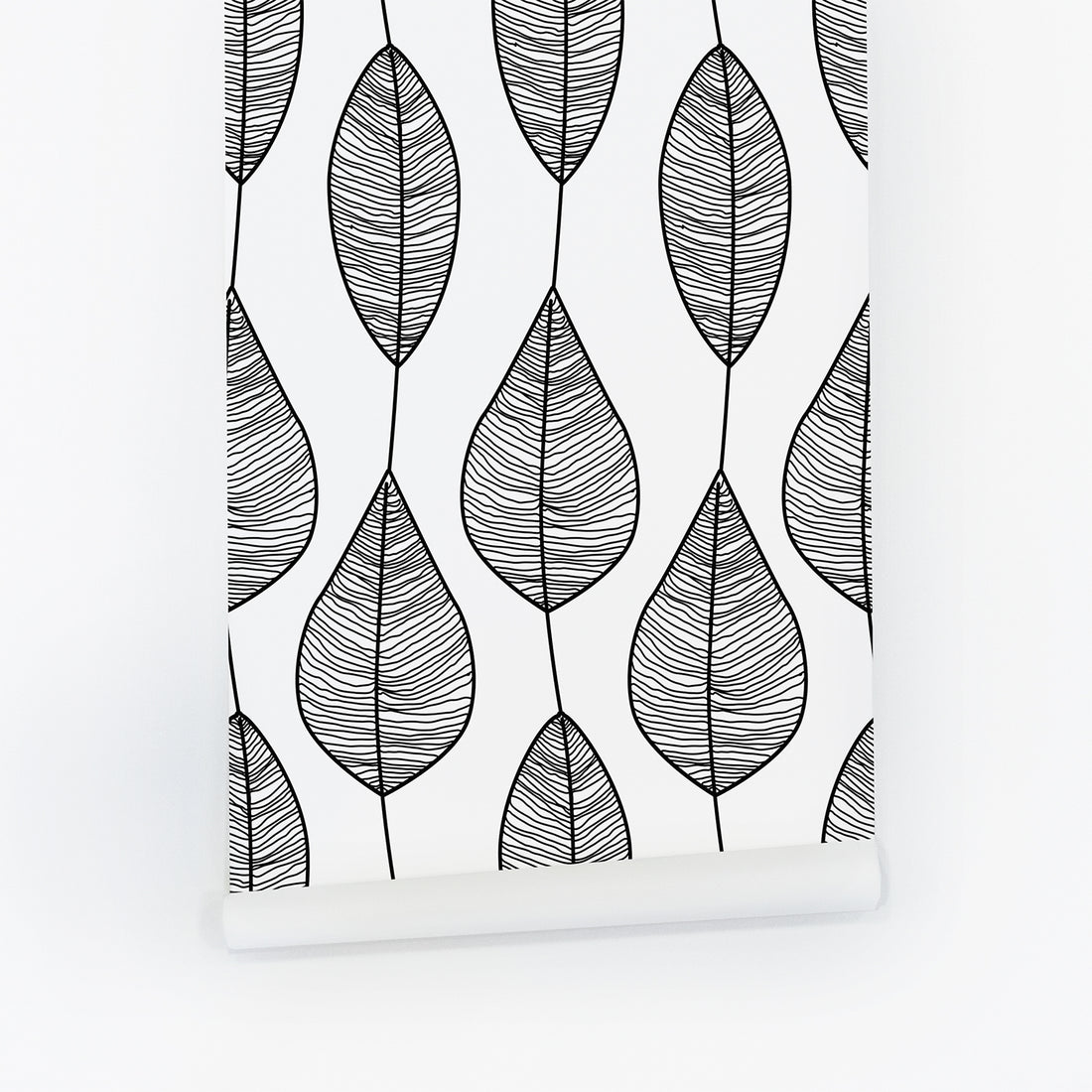 Black And White Stripy Leaves Wallpaper