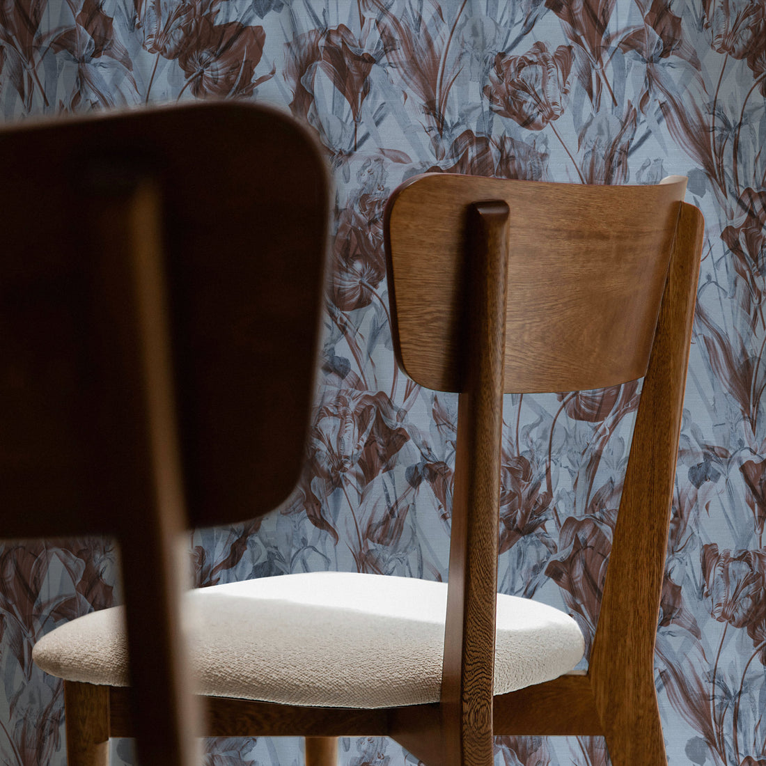 Blue Abstract Floral Silk Wallpaper