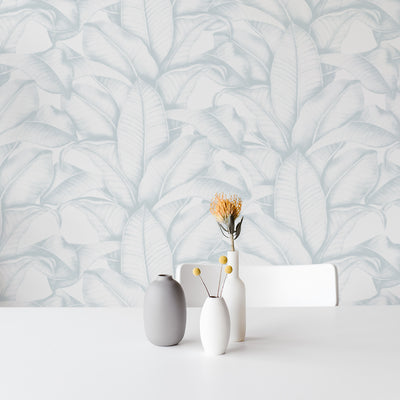 Rain Blue Banana Leaf Wallpaper