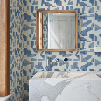 Blue Wooden Tile Design Wallpaper