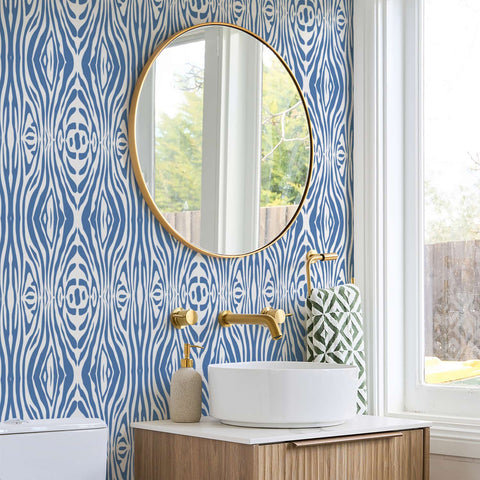 Blue Contemporary Tiger Print Wallpaper