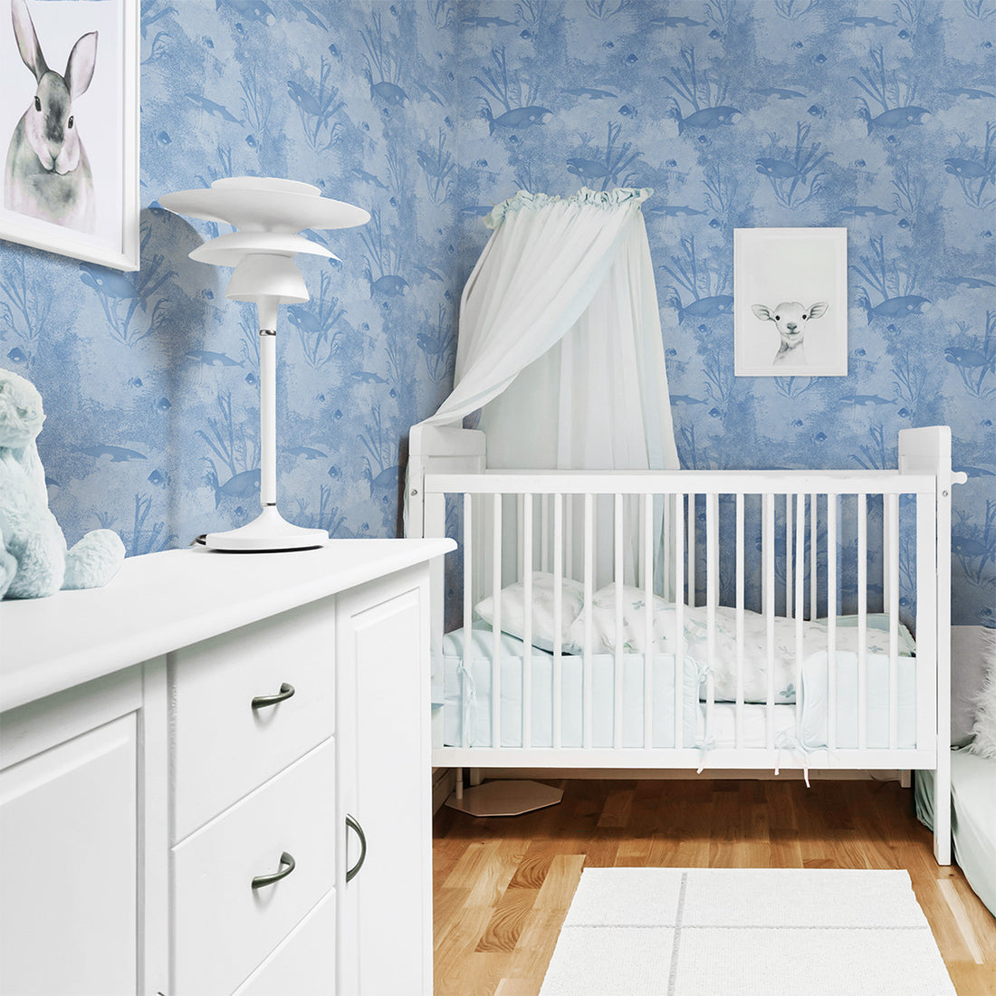 Blue Underwater Whale Design Wallpaper