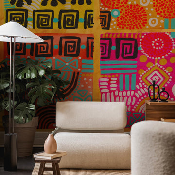 abstract african prints wall mural in living room