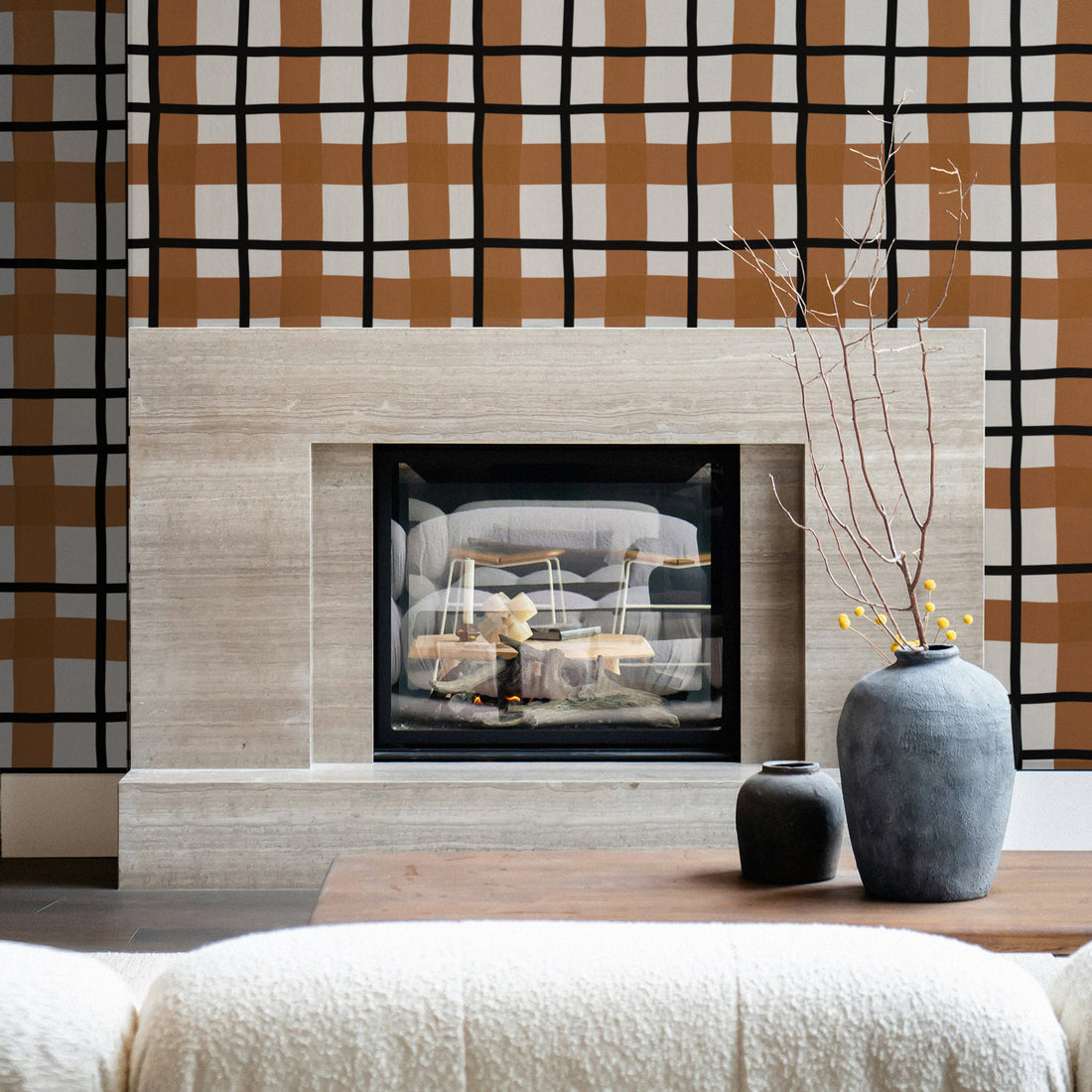 Bold Plaid Design Silk Wallpaper