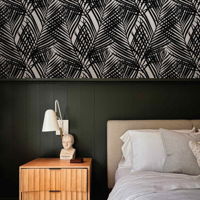 Bold palm leaf wallpaper in black