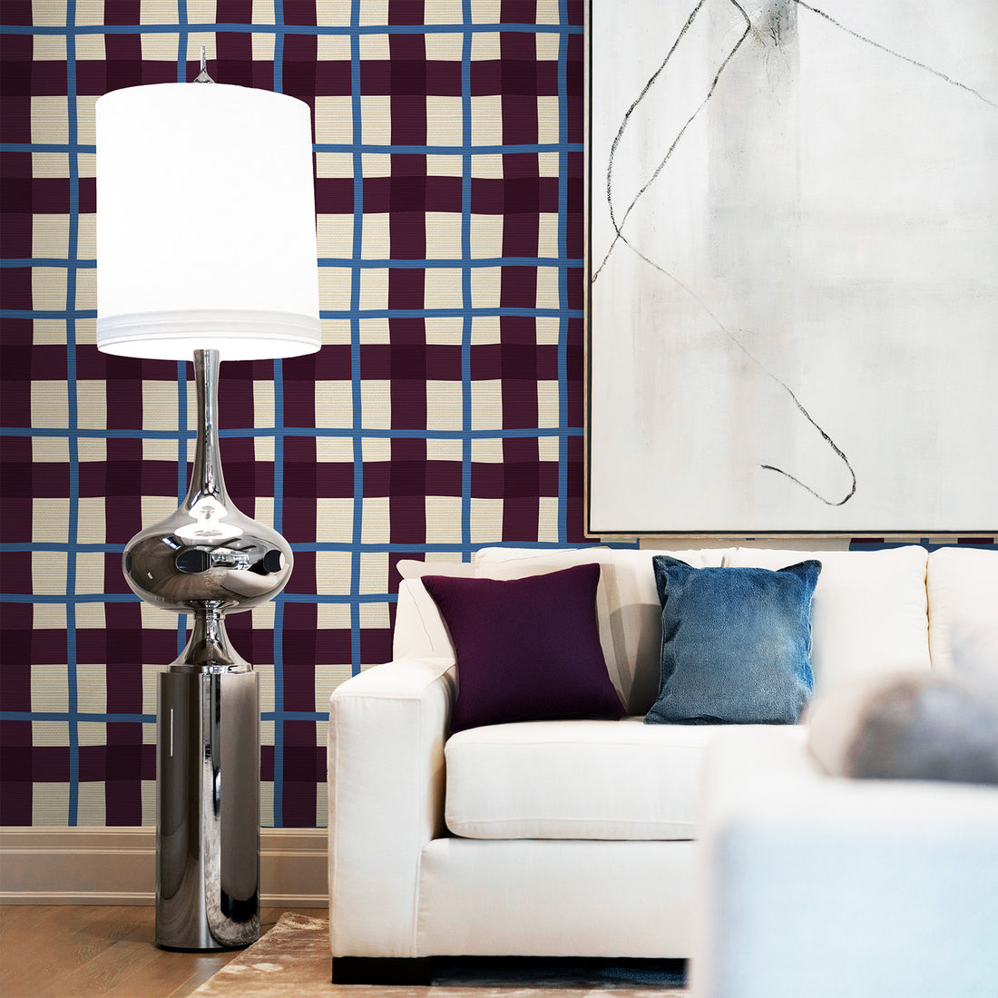 Bold Plaid Grasscloth Wallpaper