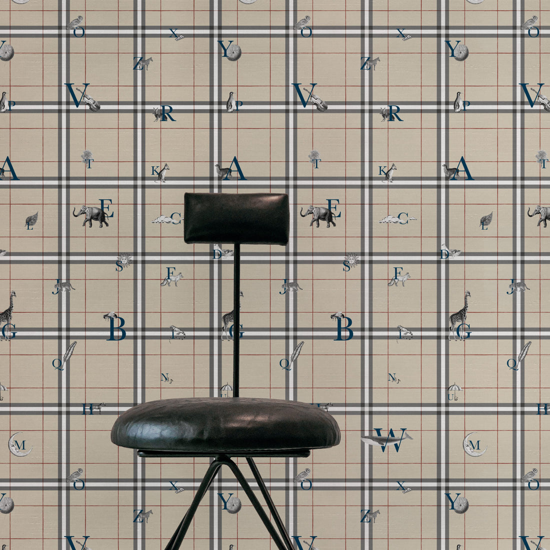Alphabet Plaid Design Silk Wallpaper