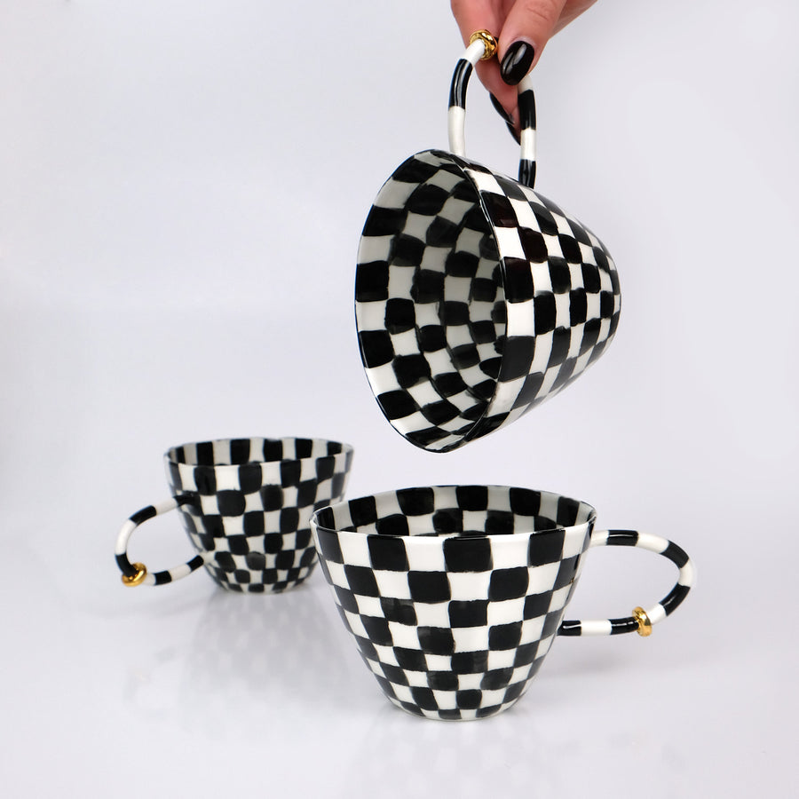 Handmade Porcelain Cup "Checkers"