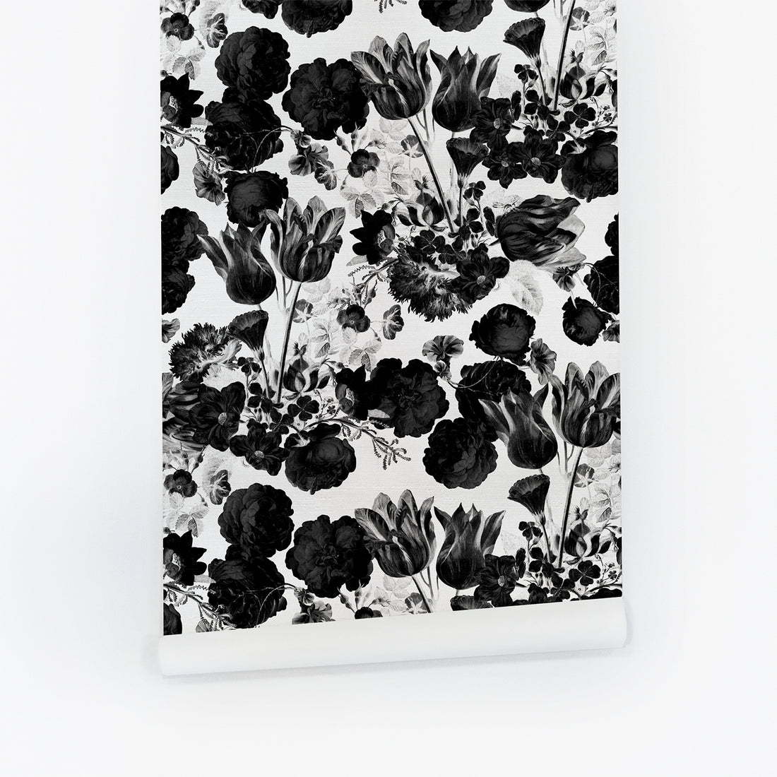 Classic Black Vintage Flowers Silk Wallpaper