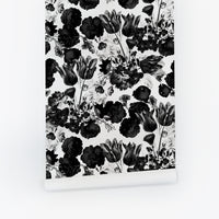 Classic Black Vintage Flowers Silk Wallpaper
