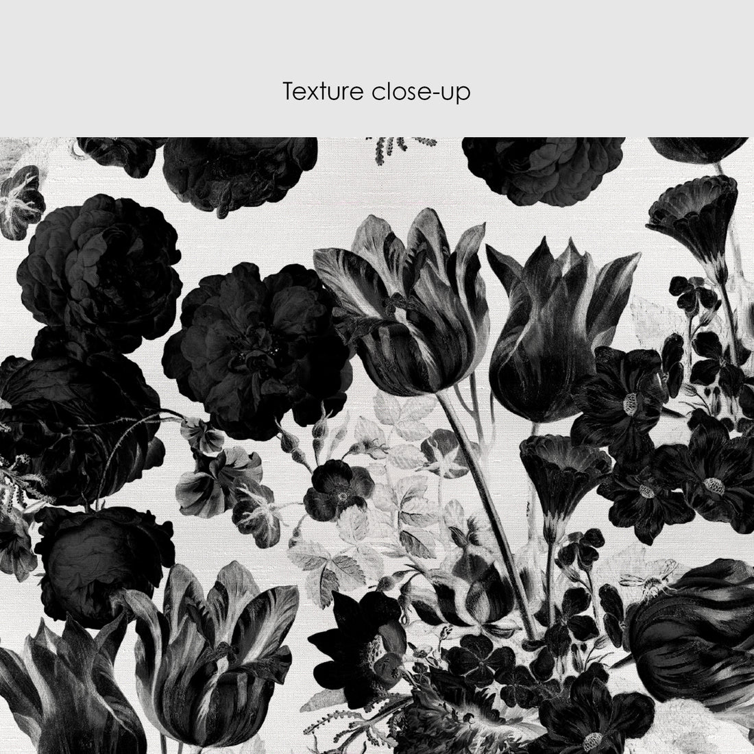 Classic Black Vintage Flowers Silk Wallpaper