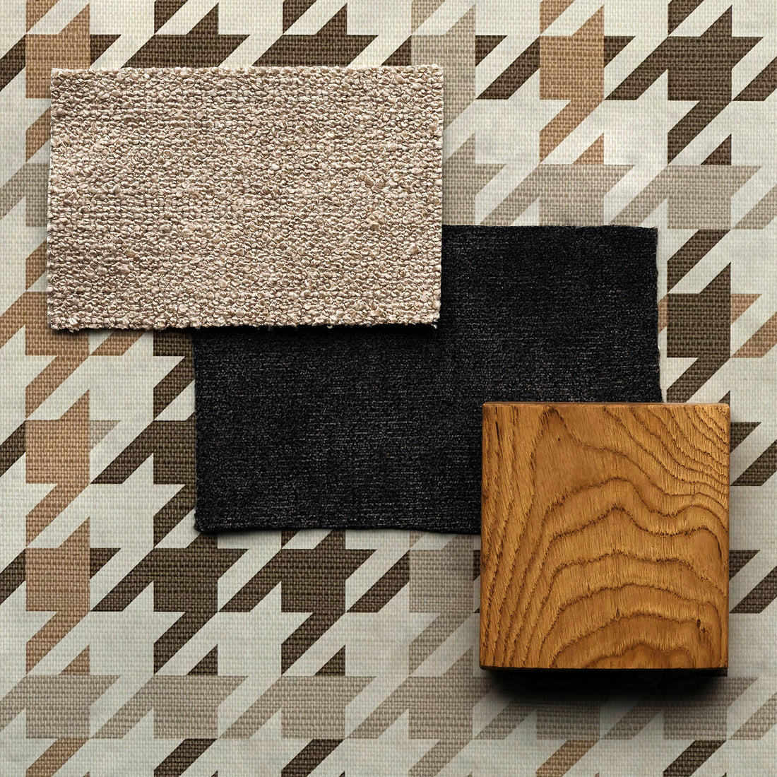 Brown Houndstooth Plaid Grasscloth Wallpaper