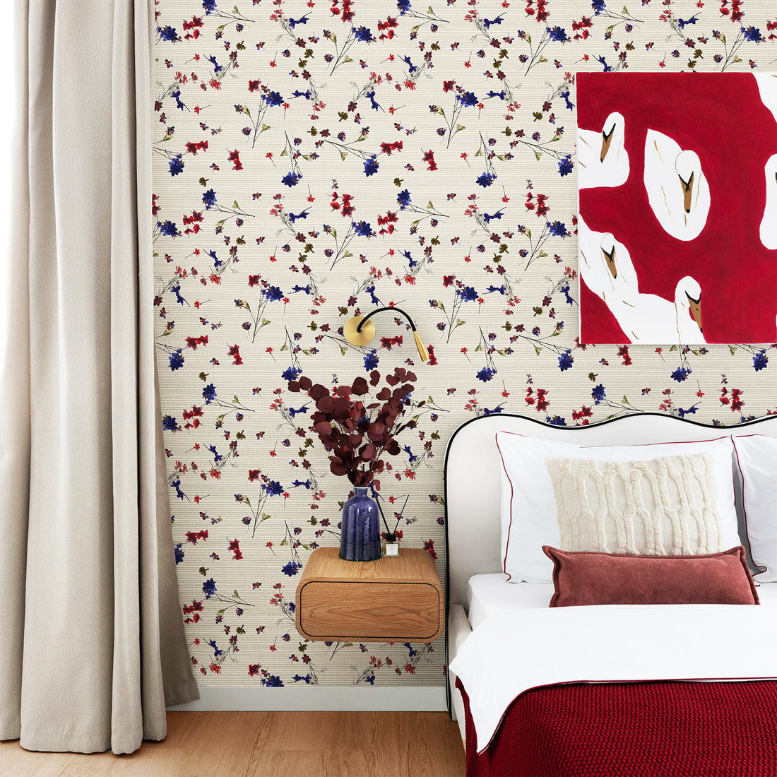 Colorful Wildflower Meadow Grasscloth Wallpaper