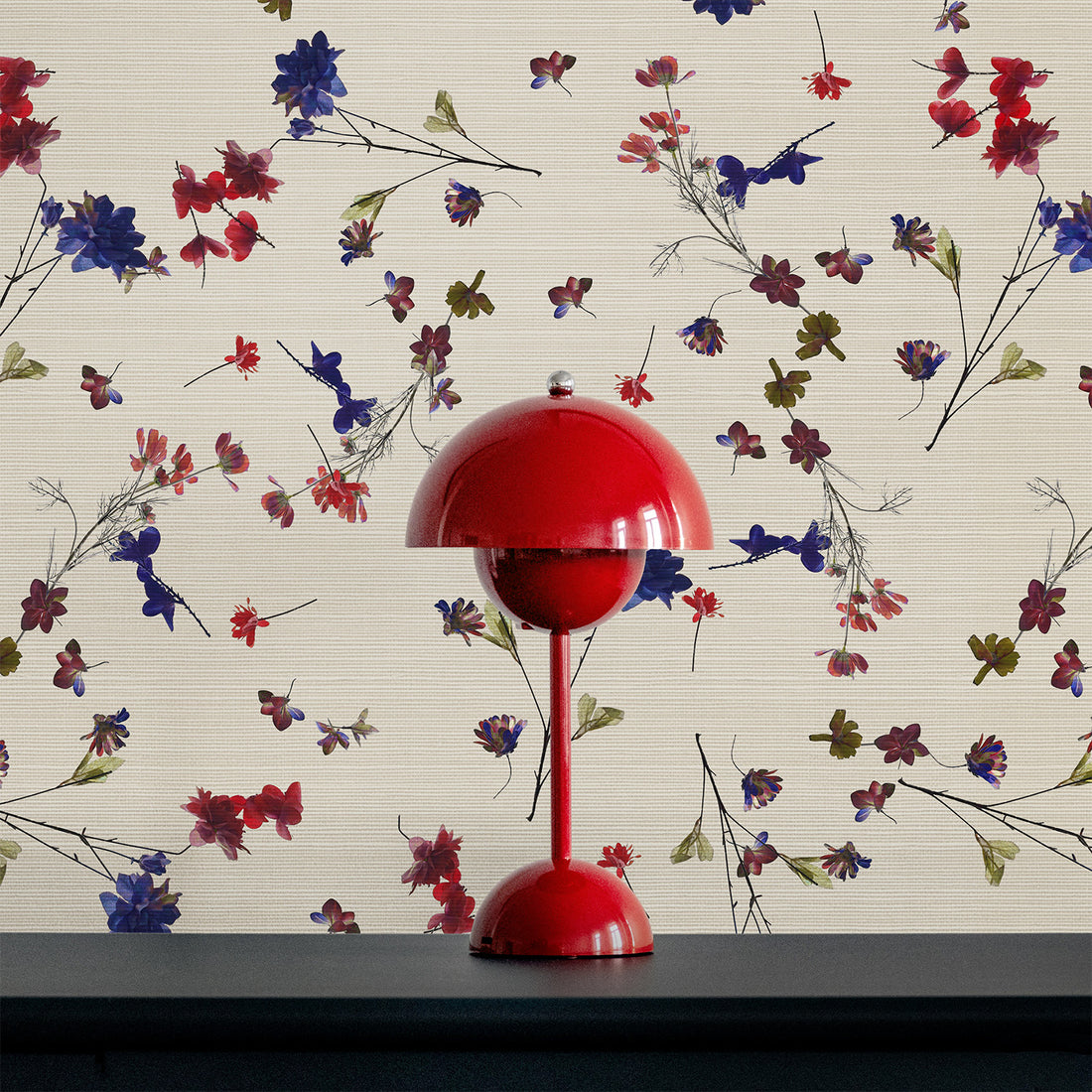 Colorful Wildflower Meadow Grasscloth Wallpaper
