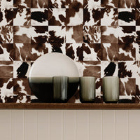 Dark Brown Cow Mosaic Silk Wallpaper