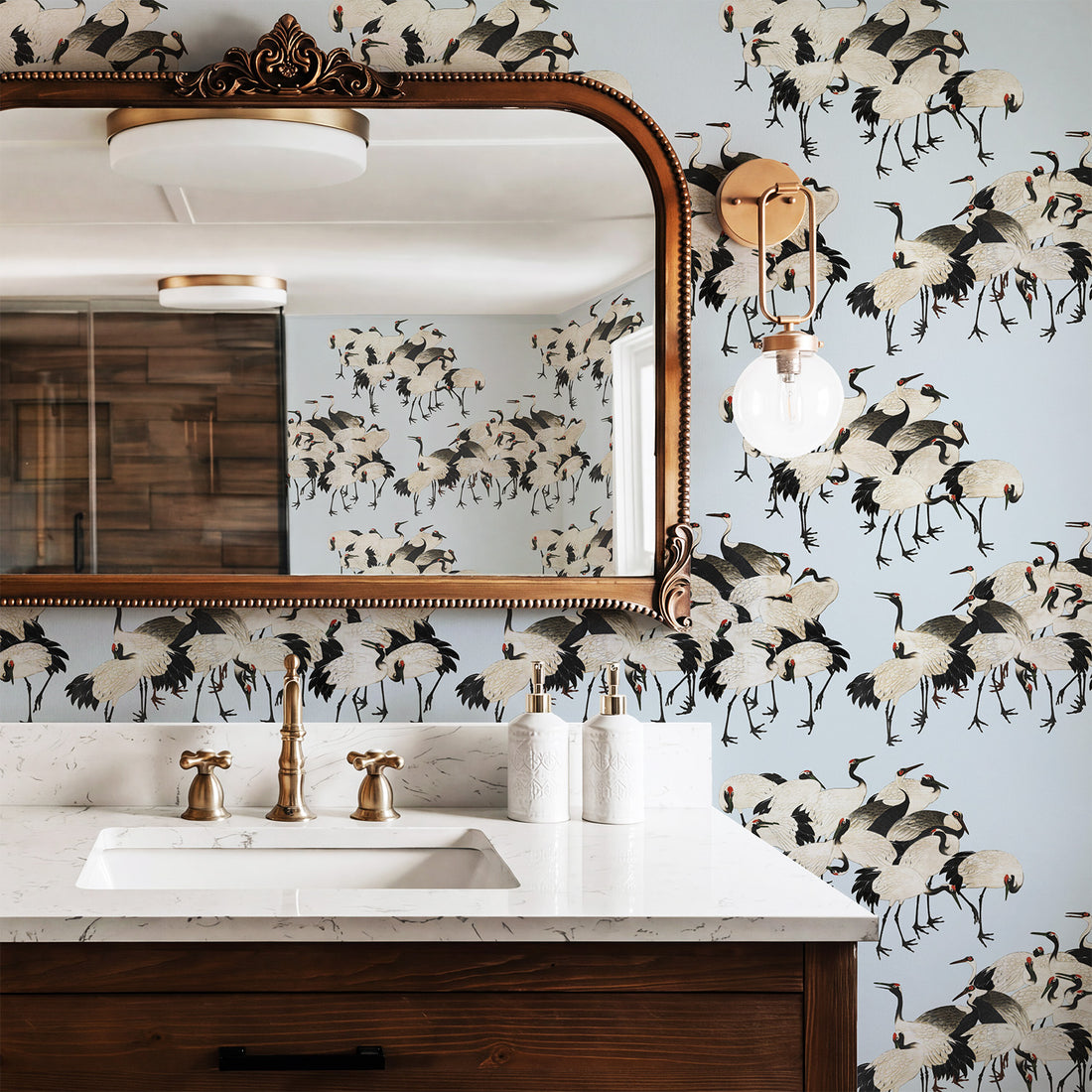 Crane Art Deco Wallpaper in Rain