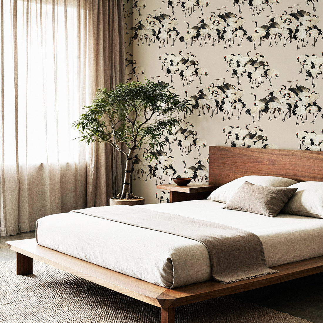 Crane Art Deco Wallpaper in Hazelnut