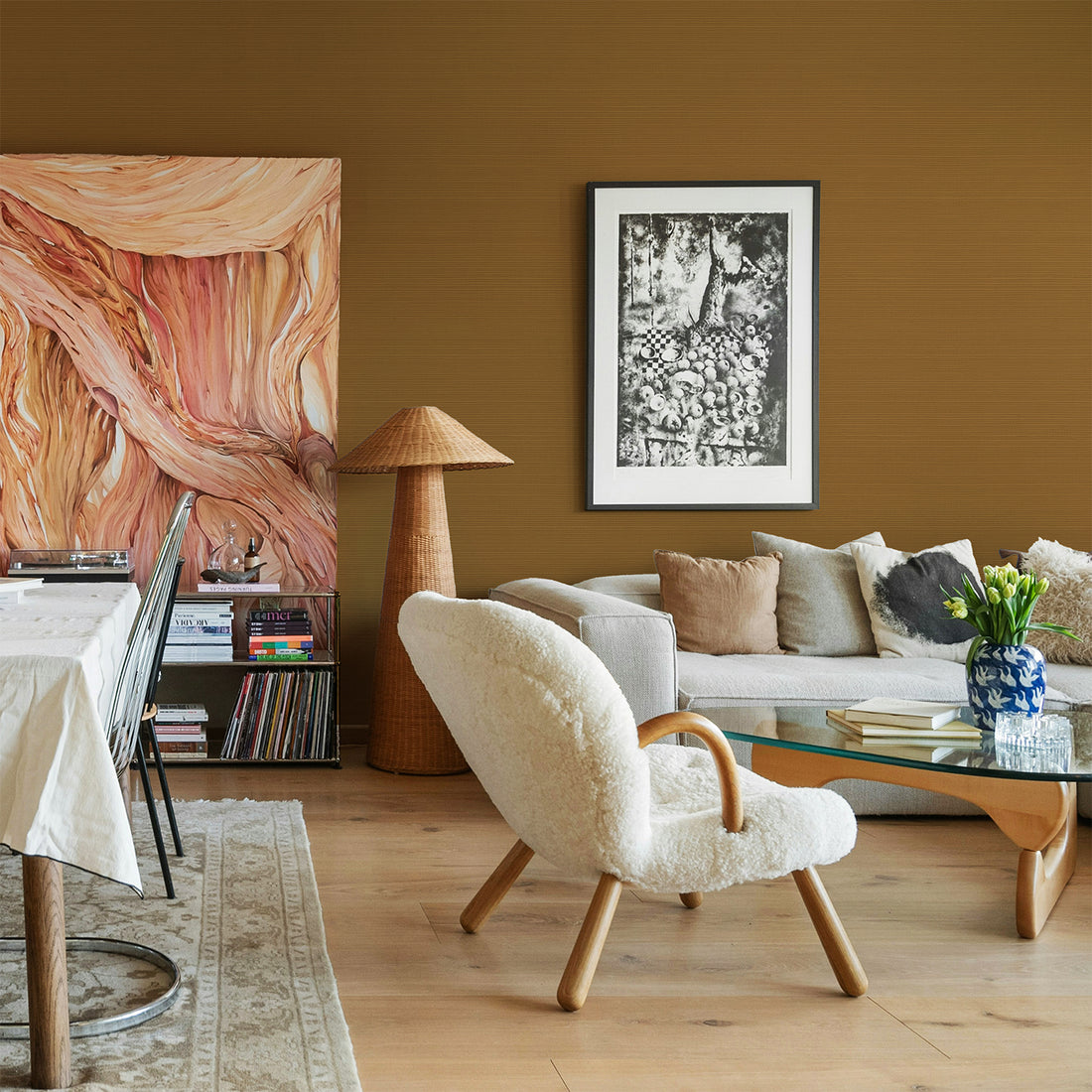 Mustard Brown Grasscloth Wallpaper