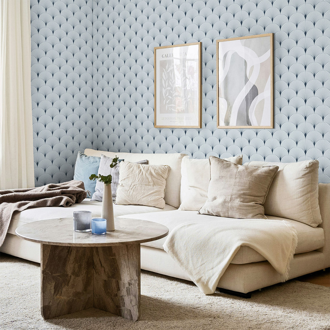 Blue Delicate Scallop Wallpaper