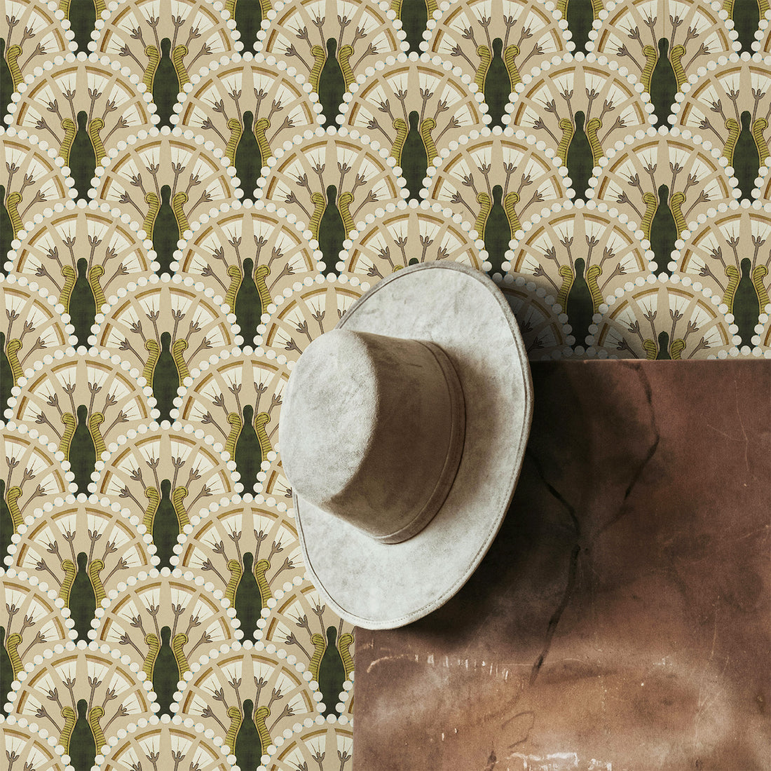 Earthy Art Deco Floral Wallpaper