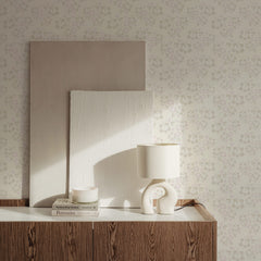 Cream delicate floral wallpaper with tone-on-tone small flower pattern