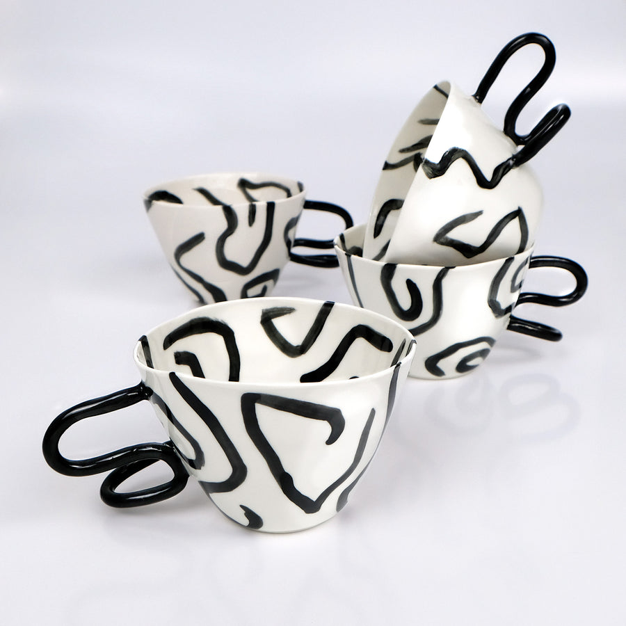 Handmade Porcelain Cup "Funky Lines"