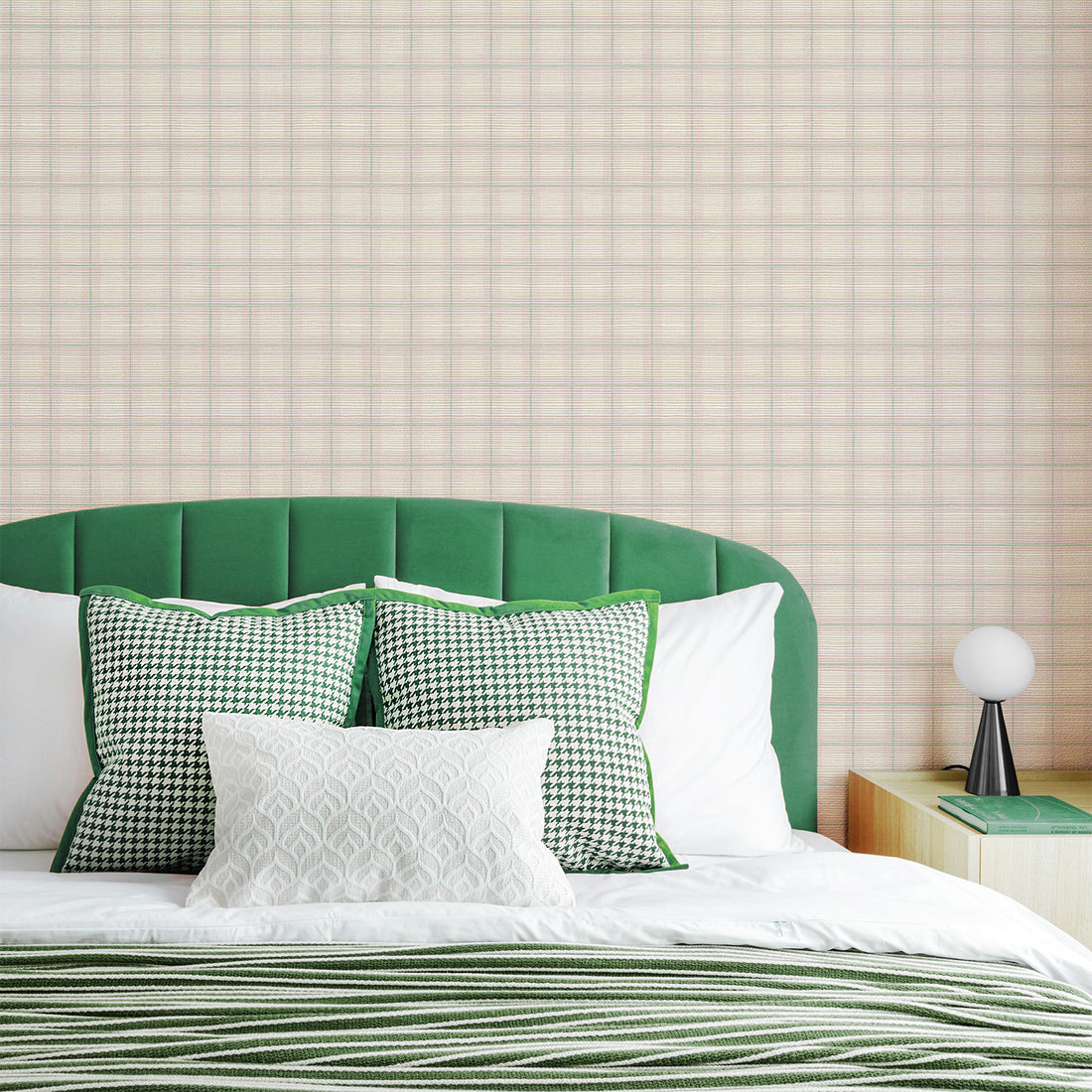 Gingham Plaid Grasscloth Wallpaper In Pink