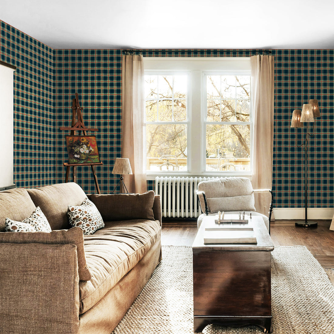 Green Gingham Plaid Wallpaper