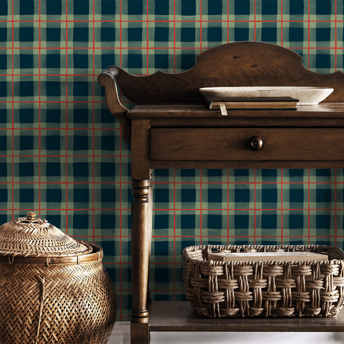 Green Gingham Plaid Wallpaper