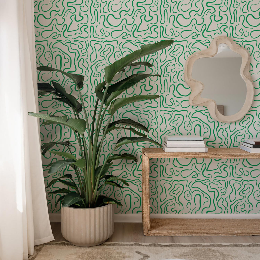 Green Abstract Funky Lines Wallpaper by Livettes Wallpaper