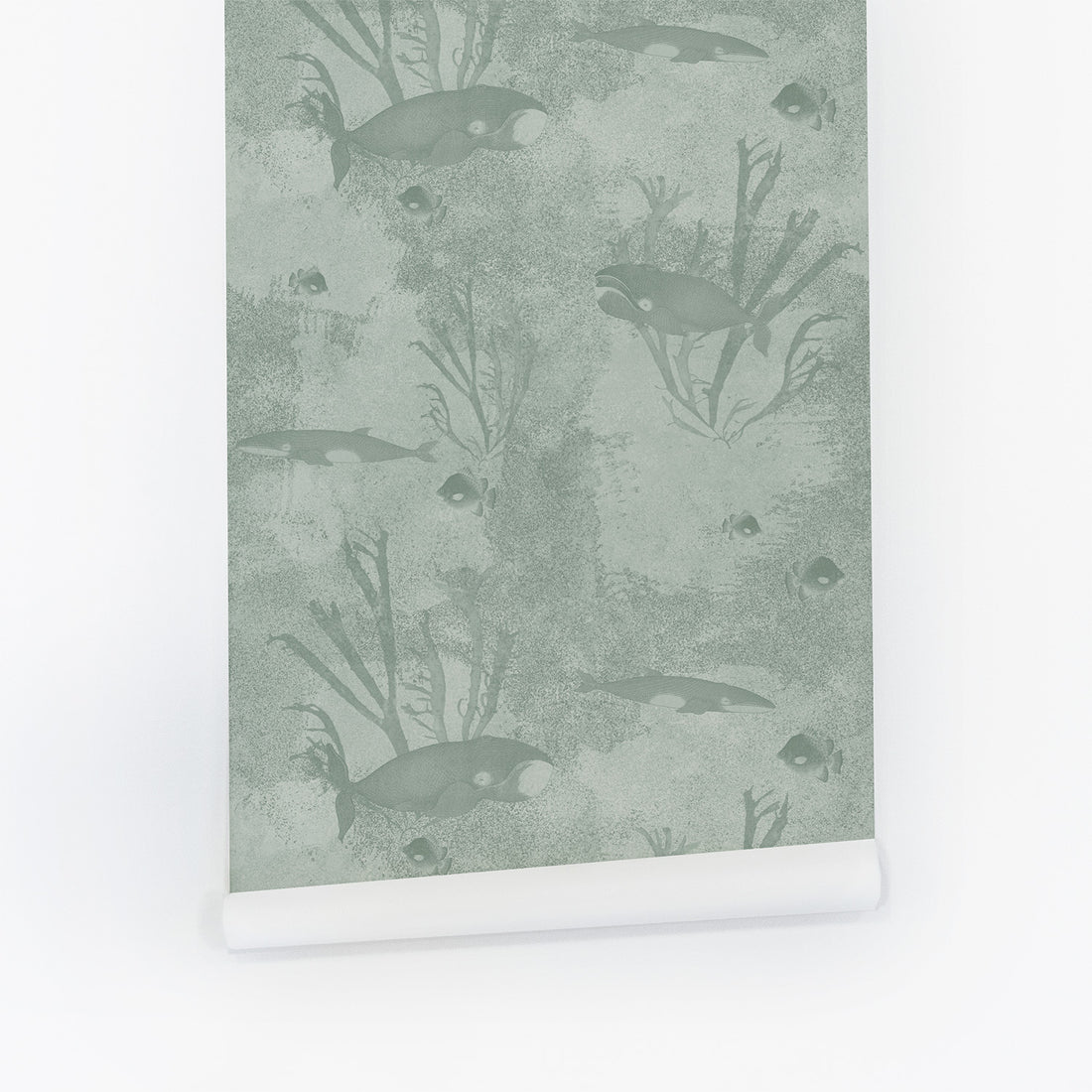 Green Underwater Whale Design Wallpaper
