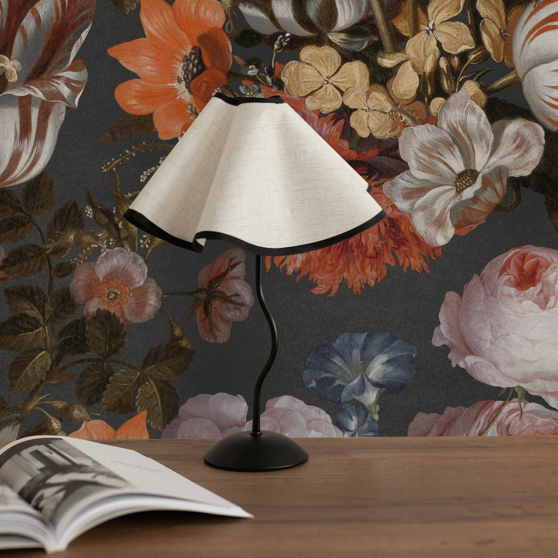 Grey Vintage Flower Bouquet Silk Wallpaper