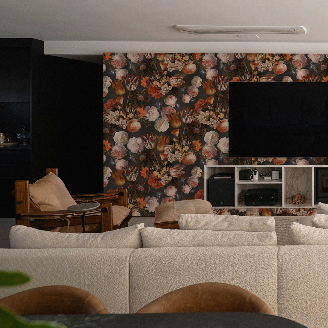 Grey Vintage Flower Bouquet Silk Wallpaper