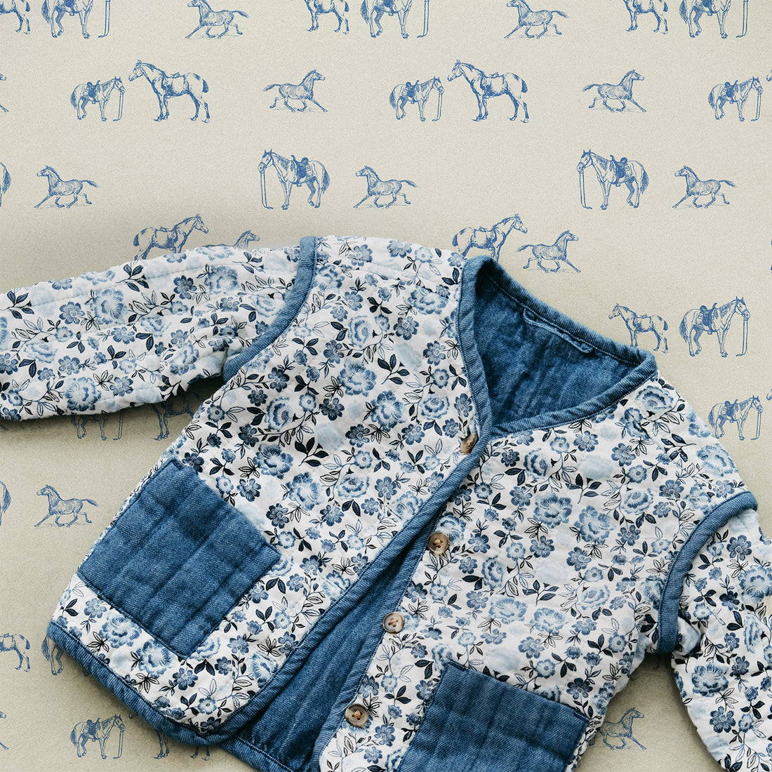 Horse Pattern Wallpaper in Blue