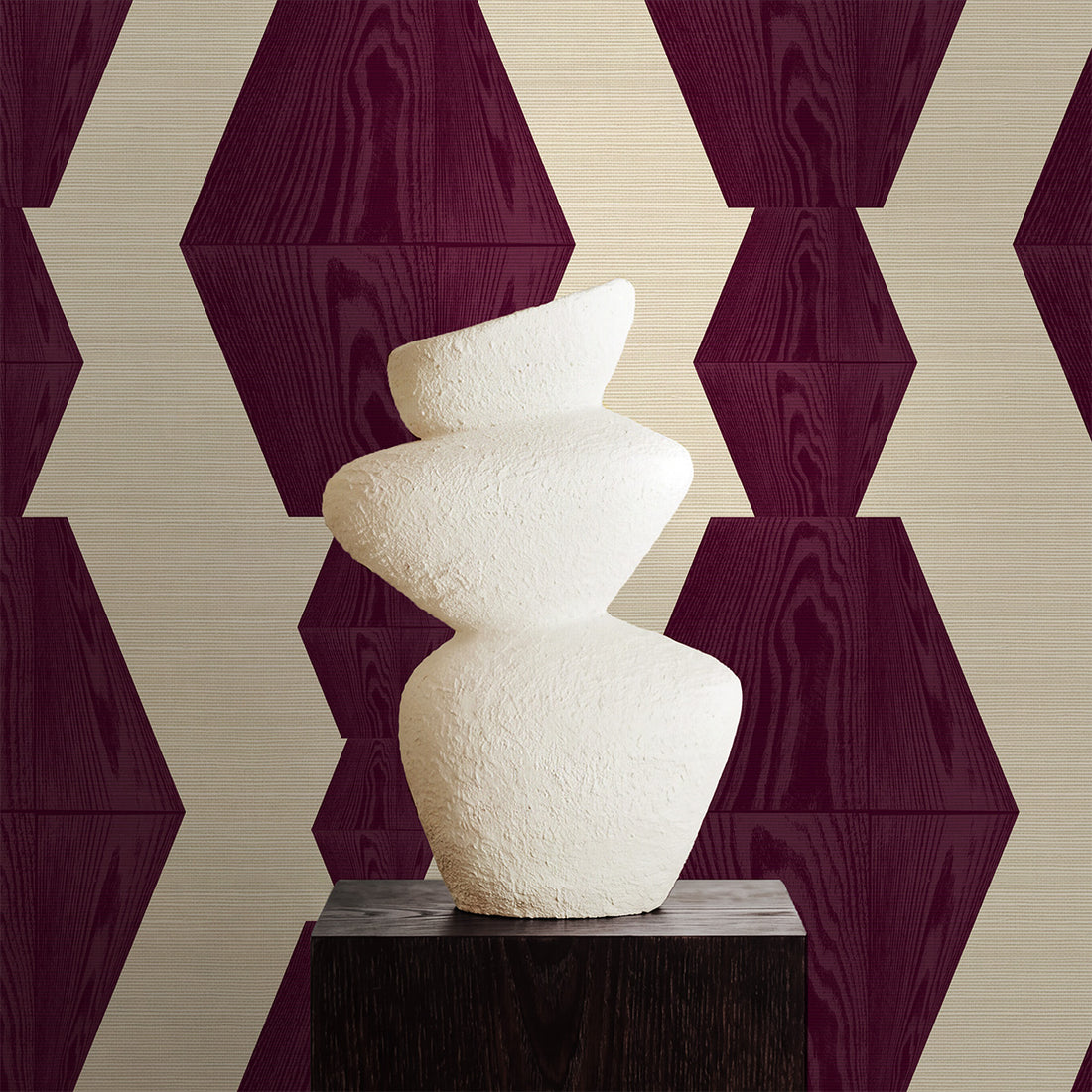 Infinity Wood Block Grasscloth Wallpaper in Plum