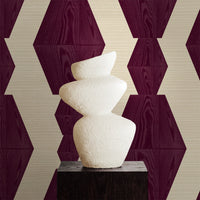 Infinity Wood Block Grasscloth Wallpaper in Plum